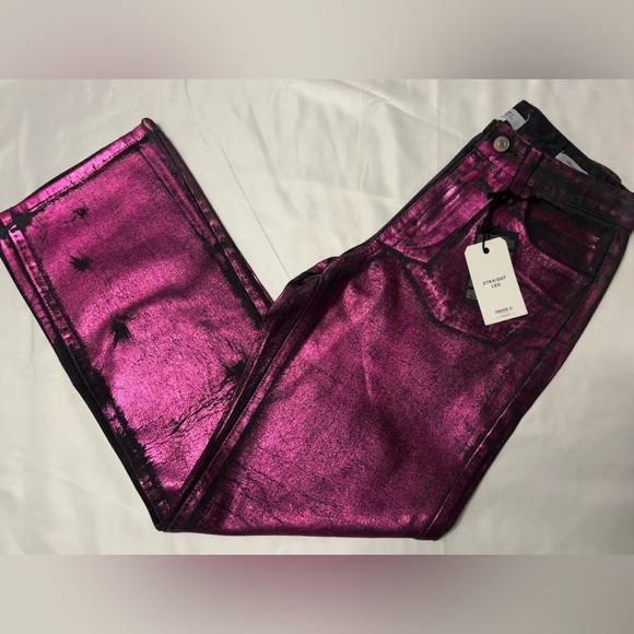 Forever 21 Metallic Foil Pink Black Straight Leg Jeans 26 - Picture 16 of 16